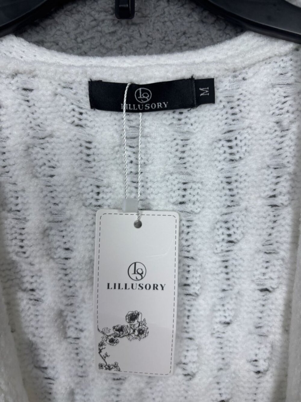 Lillusory Women's Tie-Front Crochet Cable Knit Cardigan White Size Medium NWT's. - Picture 6 of 8